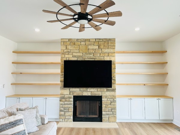 Built-in Entertainment Center by Precision Custom Woodwork & Remodeling - Built-In Entertainment project featuring Integrated Storage, Cable Management, LED Lighting in Maryland and Northern Virginia